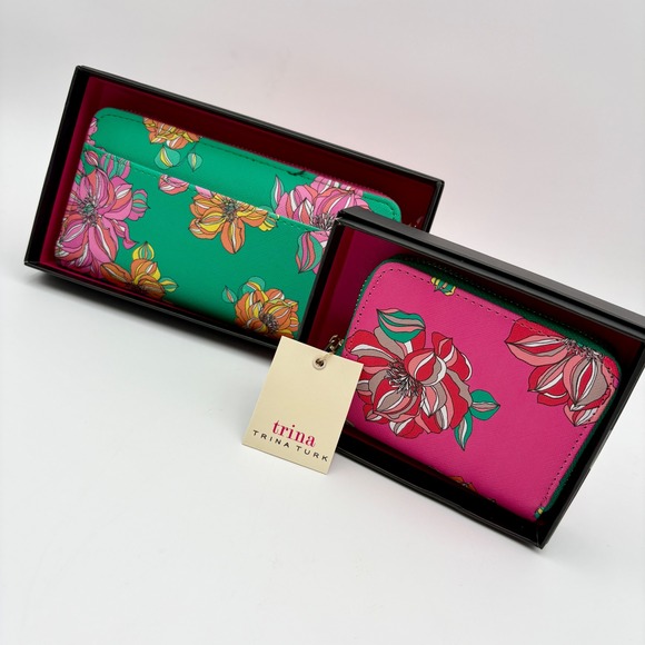 Trina Turk Floral Wallets Set‎ NWT Zip Around Card Holder - Picture 1 of 9